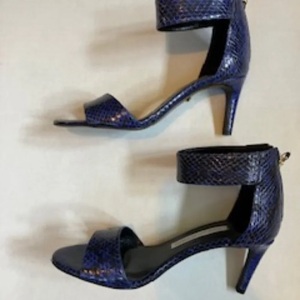 Diane Von Furstenberg snakeskin heels with ankle strap & zippered backs Size 5.5